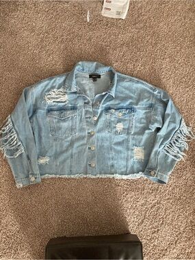 Forever 21 - Light Wash Crop Denim Jacket with Unique Fringe (2x)